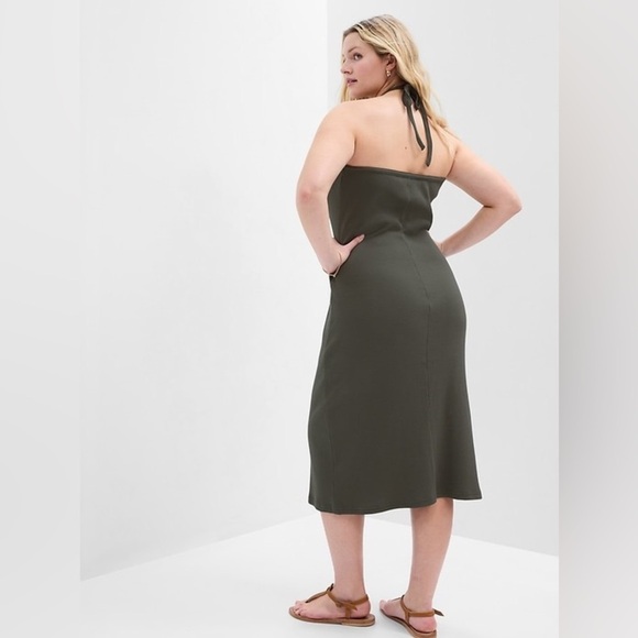 Gap Factory Olive Green Ribbed Halter Midi Stretch Dress |Size XL| NWT - Picture 3 of 10